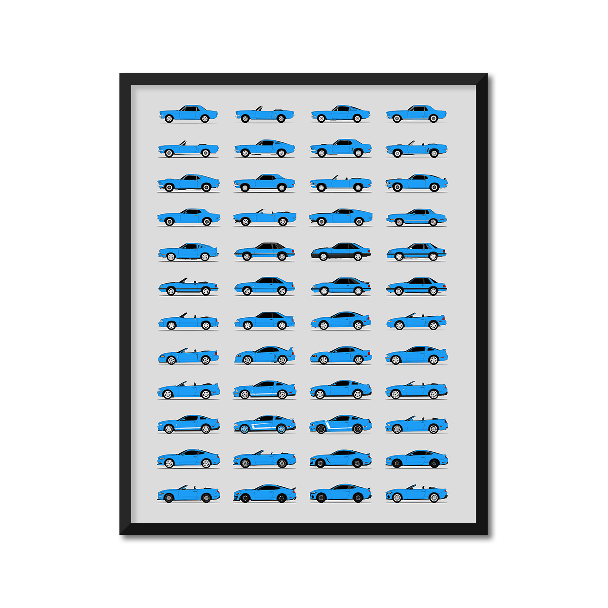 Ford Mustang Best Generations History and Evolution Poster (Side Profile)