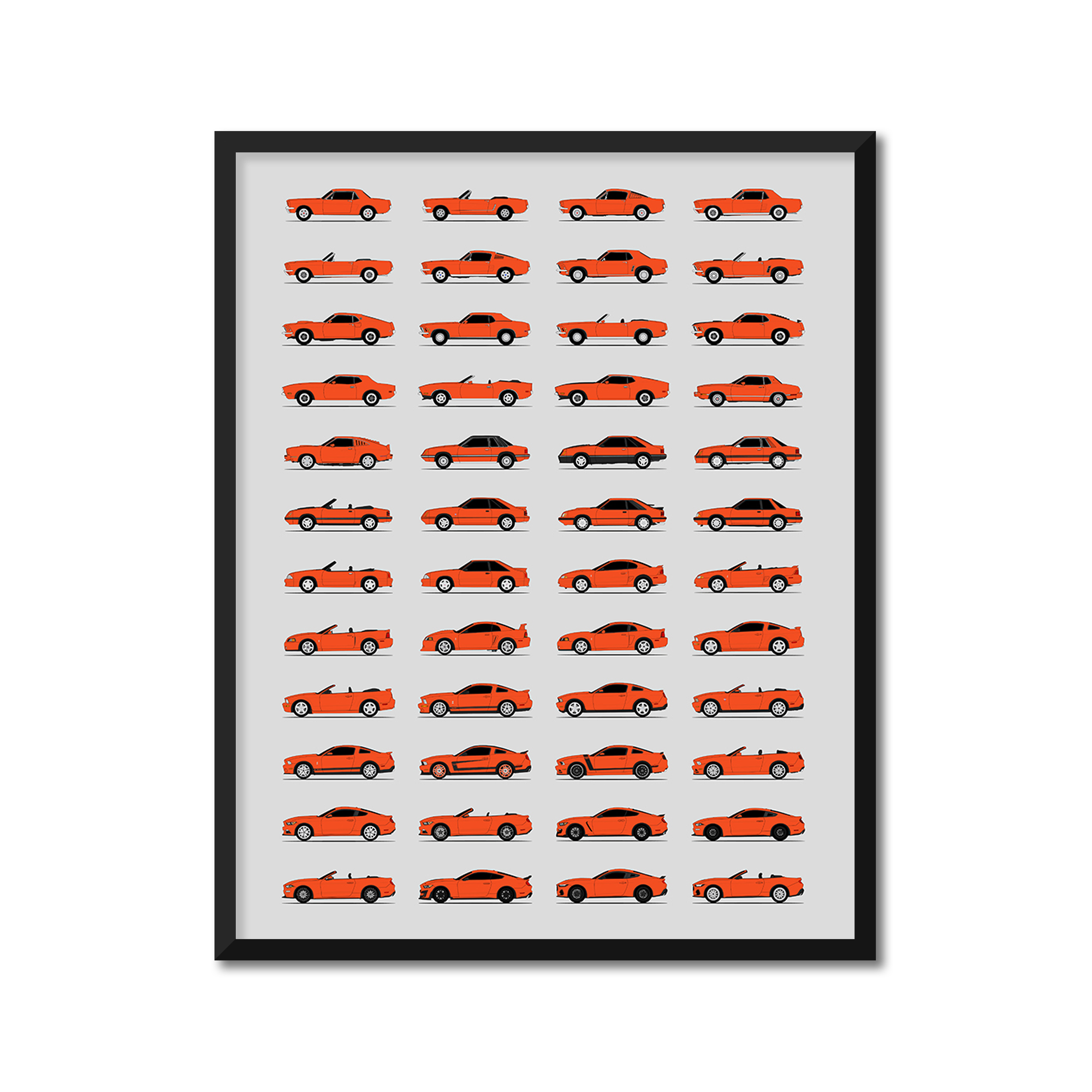 Ford Mustang Best Generations History and Evolution Poster (Side Profile)