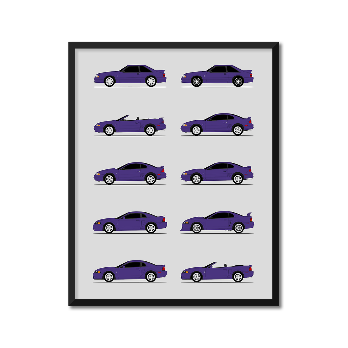 Ford Mustang SVT Cobra R Generations History and Evolution Poster (Side Profile)