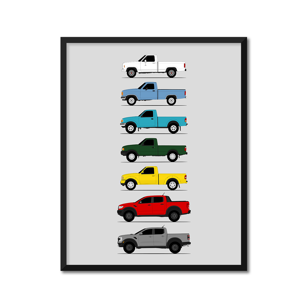 Ford Ranger Generations History and Evolution Poster (Side Profile)