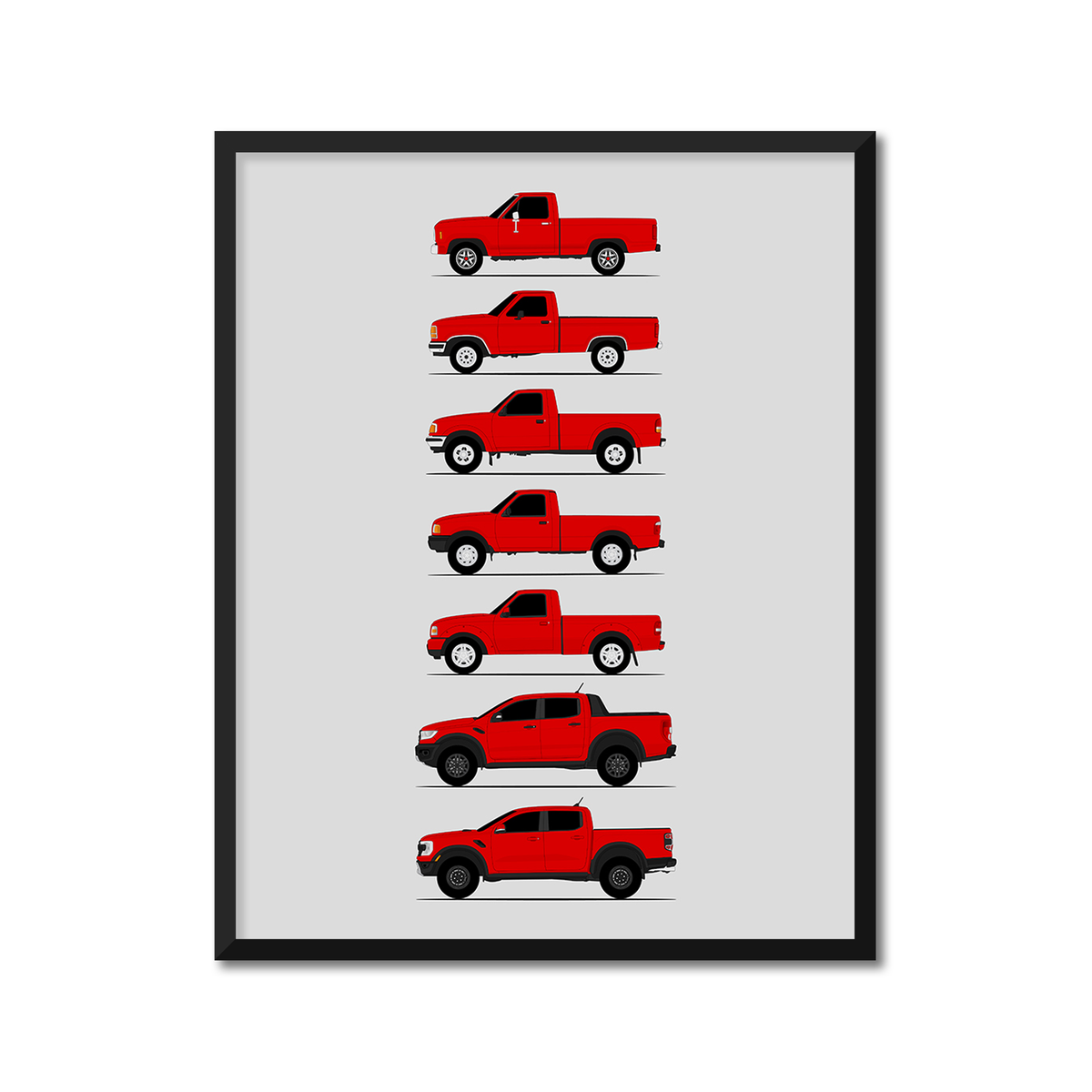 Ford Ranger Generations History and Evolution Poster (Side Profile)
