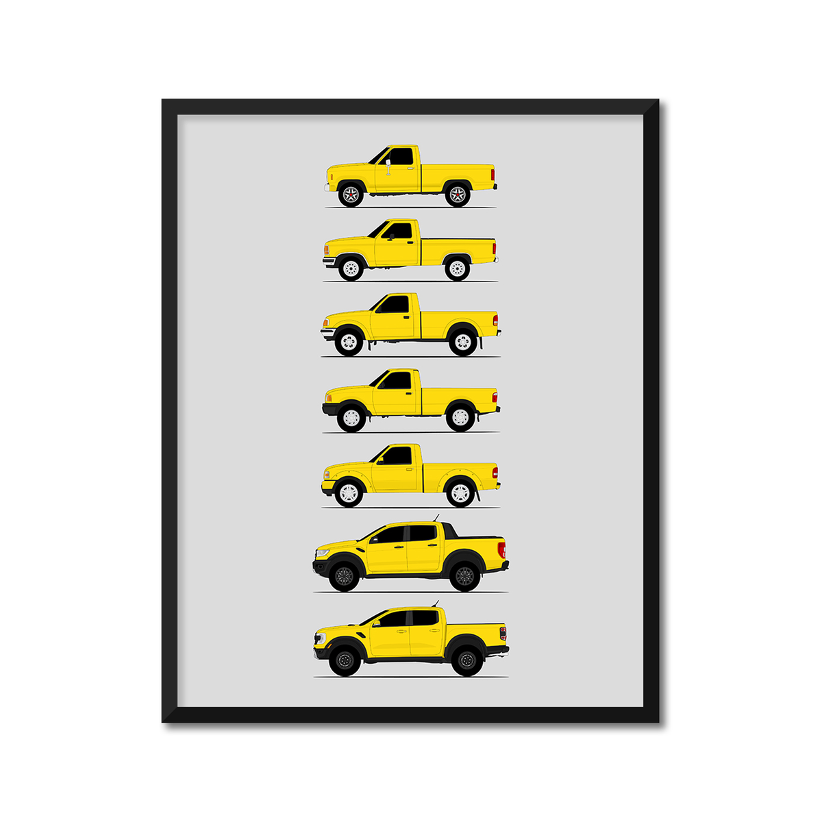 Ford Ranger Generations History and Evolution Poster (Side Profile)