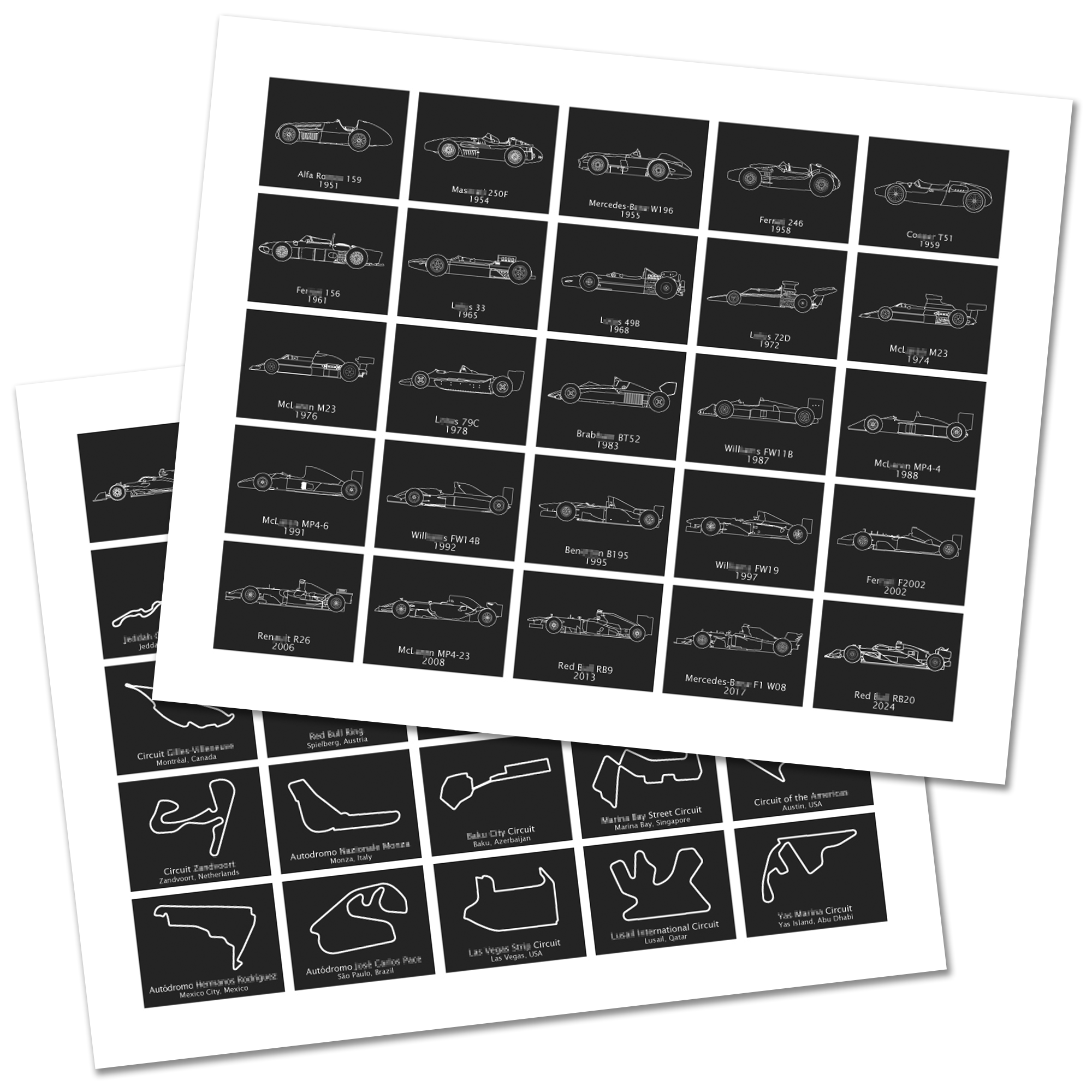 F1 Formula 1 2025 Race Track AND Race Car Generations Poster SET