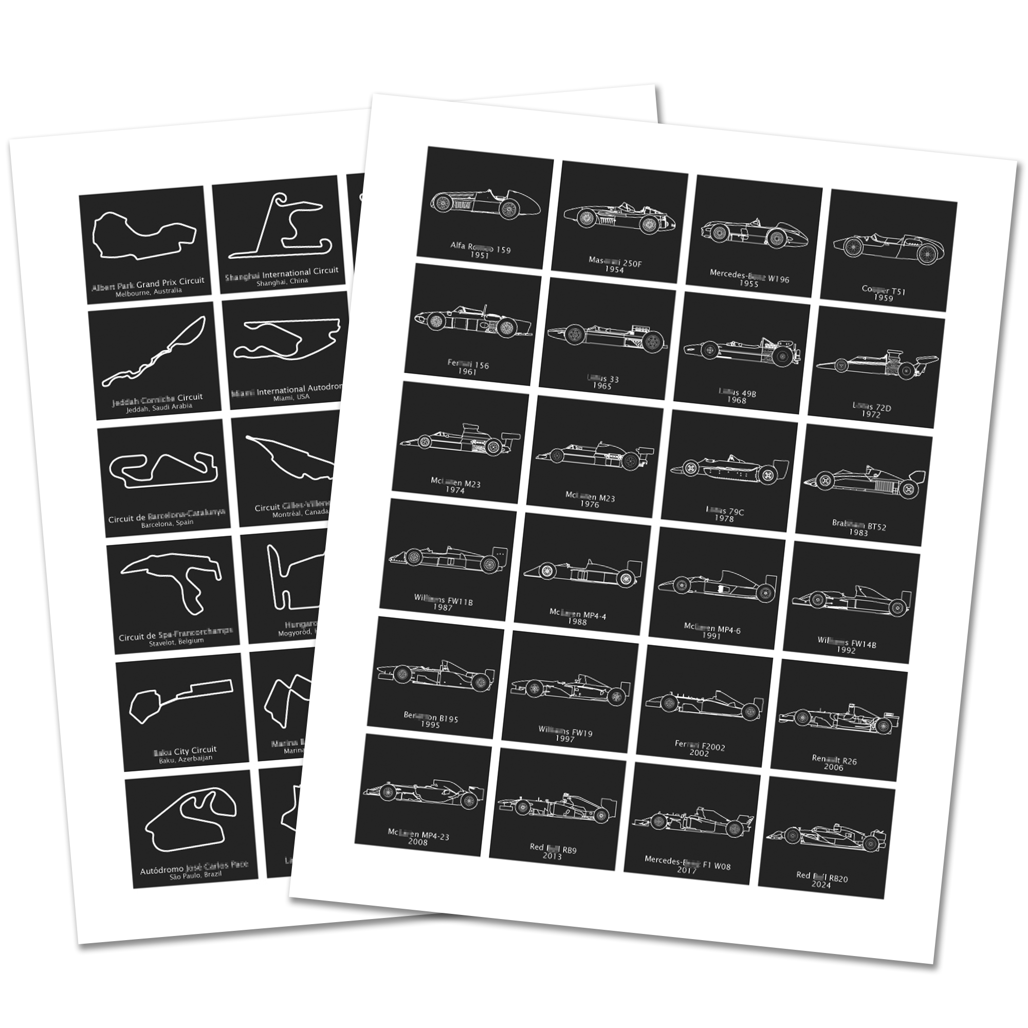 F1 Formula 1 2025 Race Track AND Race Car Generations Poster SET