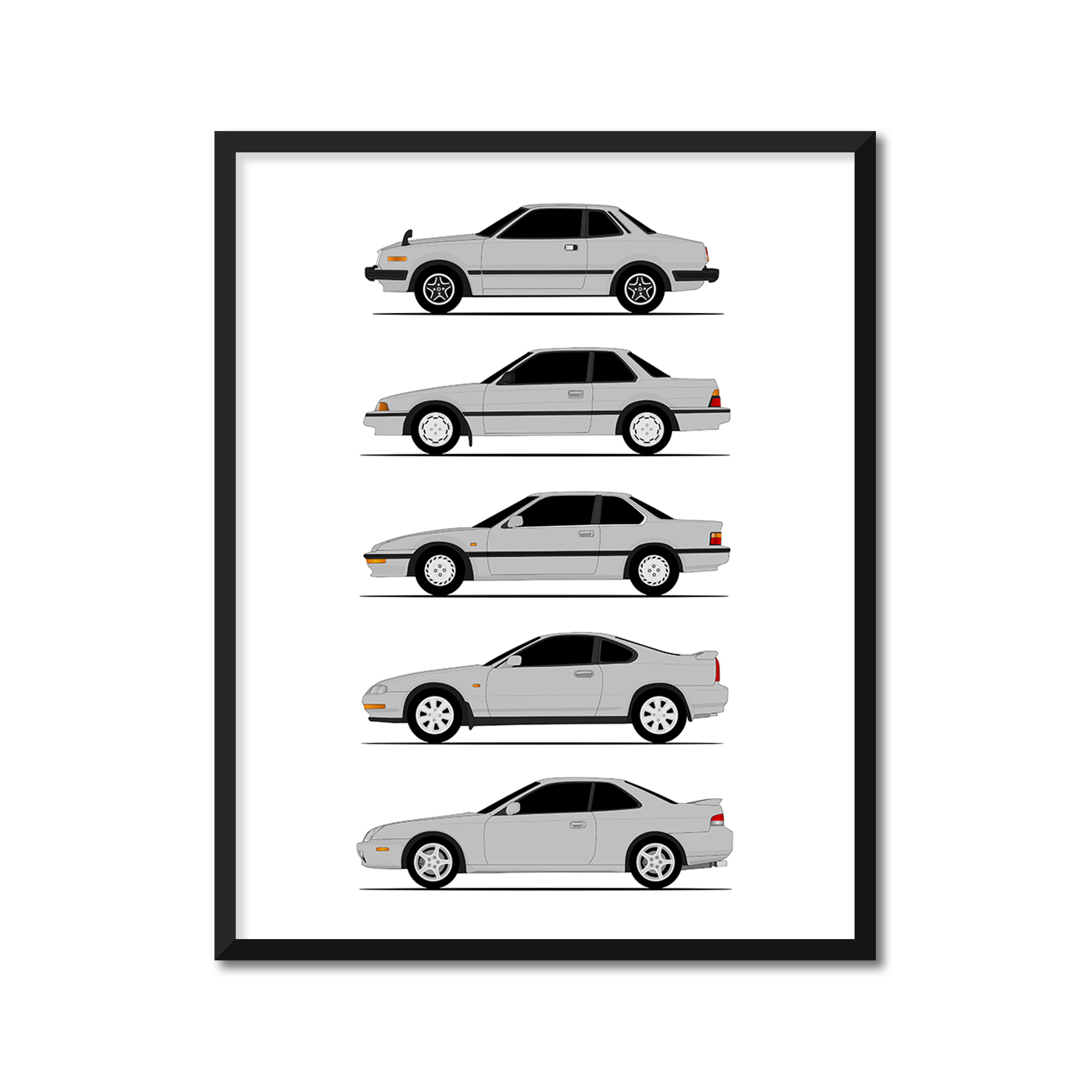 Honda Prelude Generations (Side Profile)