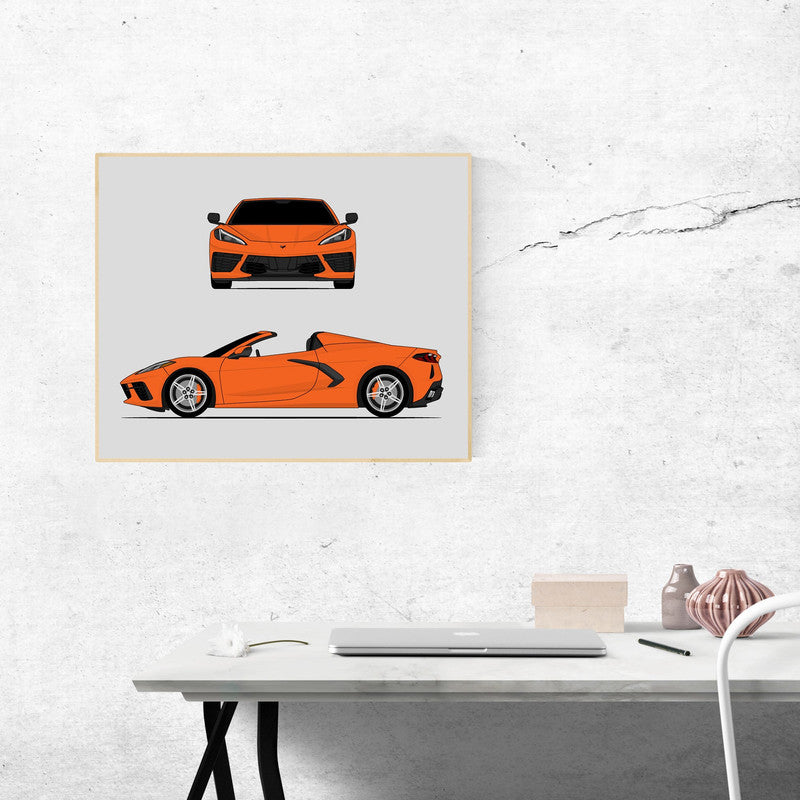 Chevy Corvette Stingray Convertible C8 (2020-Present) (Front and Side) Poster