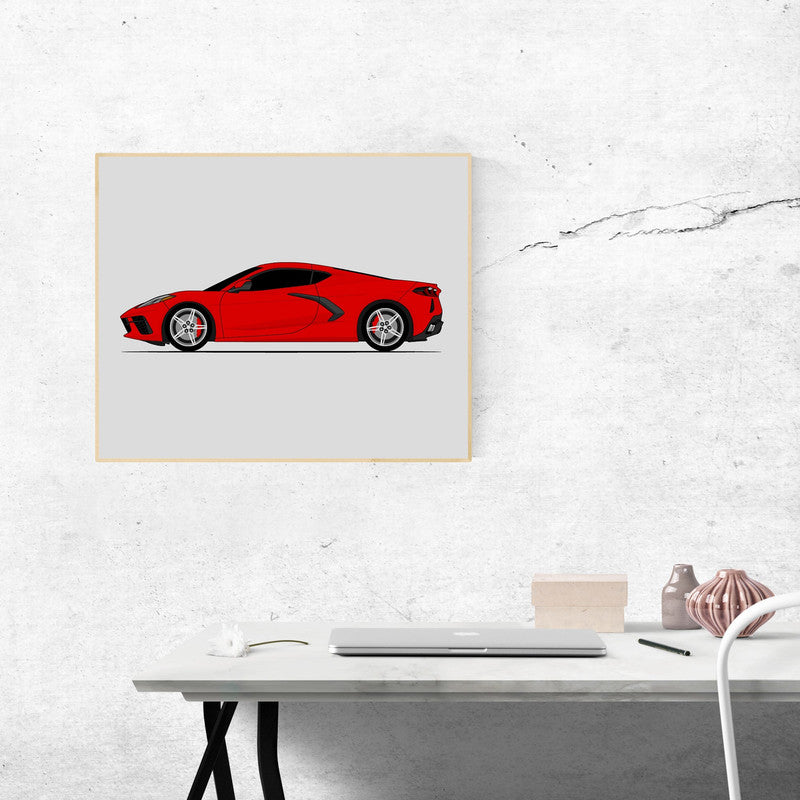 Chevy Corvette Stingray C8 (2020-Present) (Side Profile) Poster