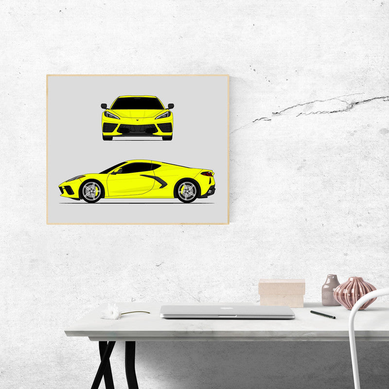 Chevy Corvette Stingray C8 (2020-Present) (Front and Side) Poster