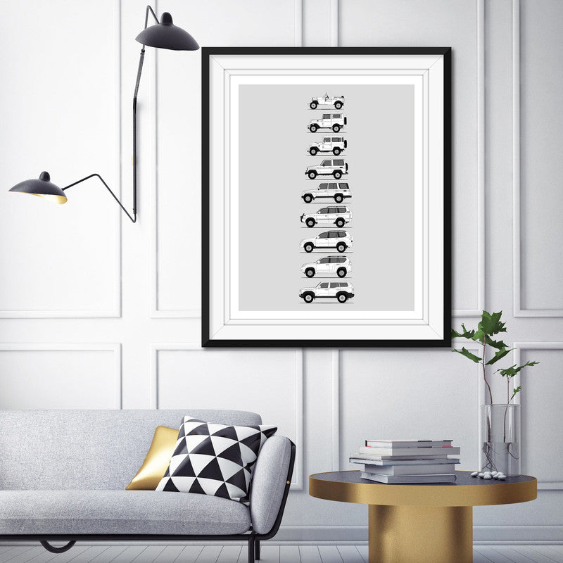 Toyota Land Cruiser Light Duty Prado Generations History and Evolution Poster (Side Profile)