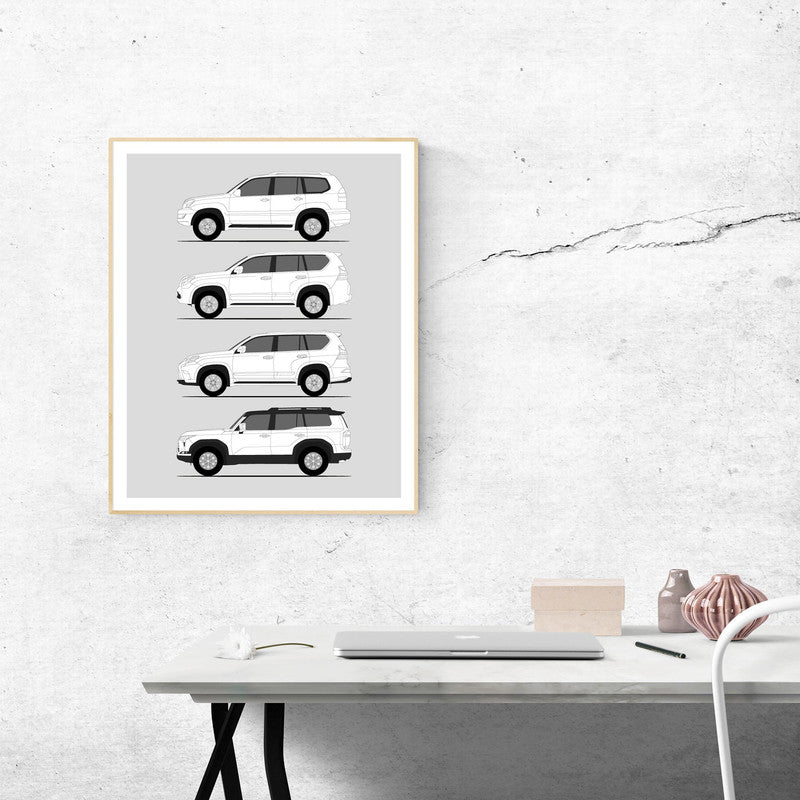 Lexus GX Generations History and Evolution Poster (Side Profile)