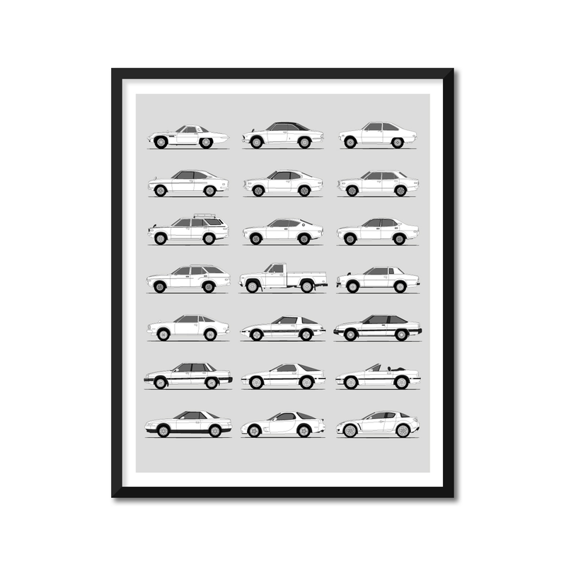 Mazda Rotary Generations History and Evolution Poster (Side Profile)
