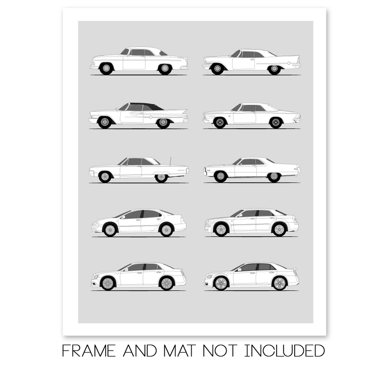 Chrysler 300 Generations History and Evolution Poster (Side Profile)