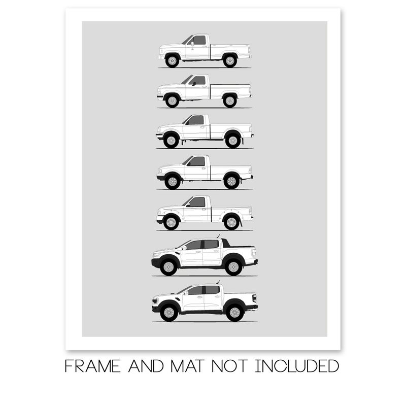 Ford Ranger Generations History and Evolution Poster (Side Profile)