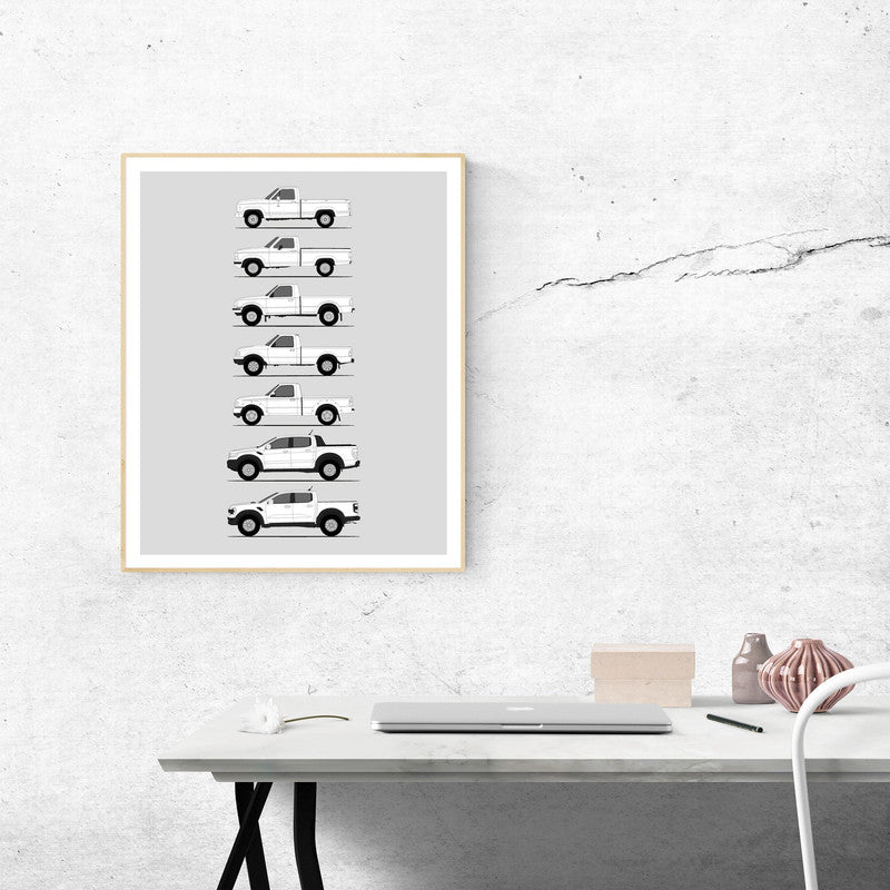 Ford Ranger Generations History and Evolution Poster (Side Profile)