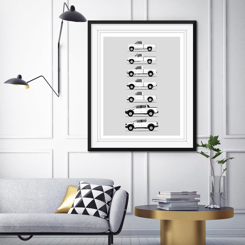 Ford Ranger Generations History and Evolution Poster (Side Profile)