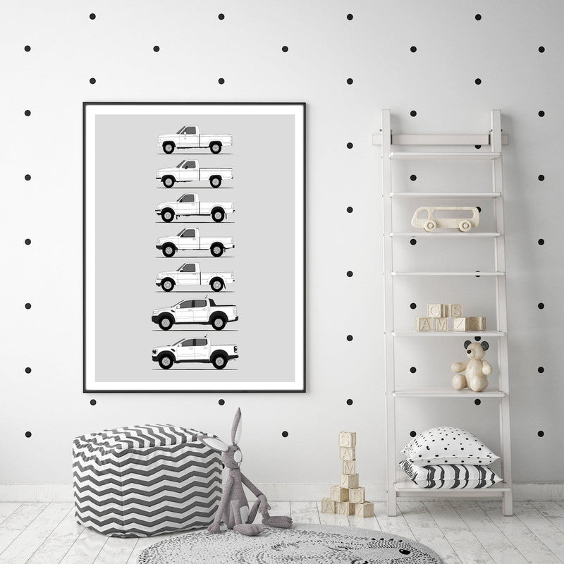 Ford Ranger Generations History and Evolution Poster (Side Profile)