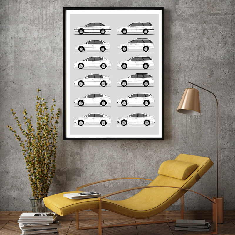Subaru Legacy Generations History and Evolution Poster (Side Profile)