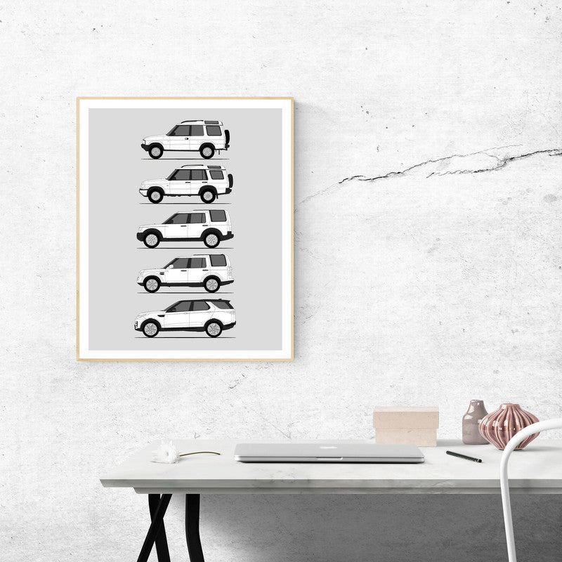 Land Rover Discovery Generations History and Evolution Poster (Side Profile)