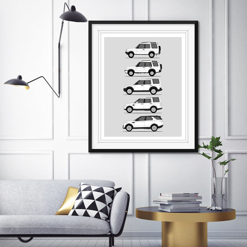 Land Rover Discovery Generations History and Evolution Poster (Side Profile)