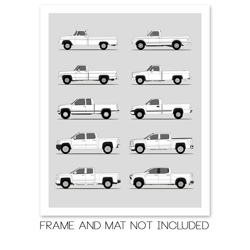 Chevy Silverado Generations History and Evolution Poster (Side Profile)
