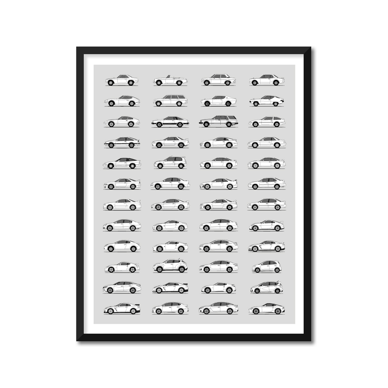 Nissan Best Generations History and Evolution Poster (Side Profile)