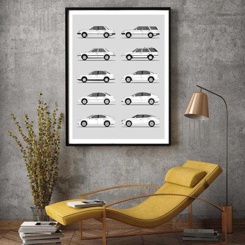 Nissan Maxima Generations History and Evolution Poster (Side Profile)