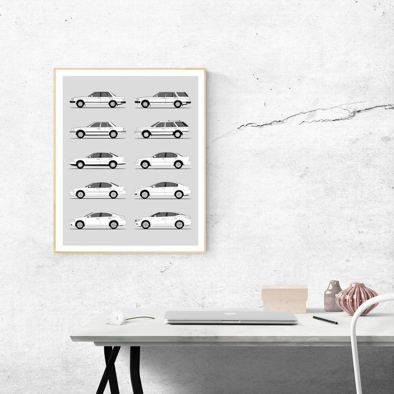 Nissan Maxima Generations History and Evolution Poster (Side Profile)