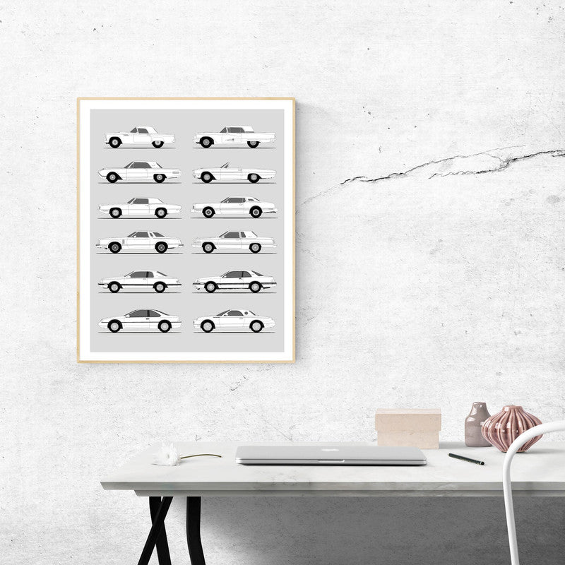 Ford Thunderbird Generations History and Evolution Poster (Side Profile)