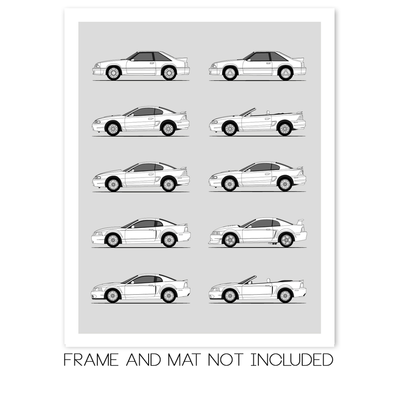 Ford Mustang SVT Cobra R Generations History and Evolution Poster (Side Profile)