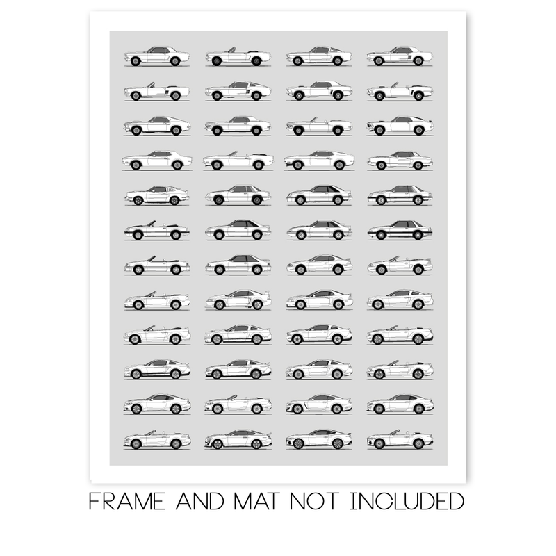 Ford Mustang Best Generations History and Evolution Poster (Side Profile)