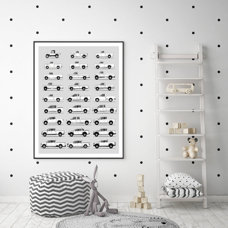 Ford Pickup Truck Generations History and Evolution Poster (Side Profile)