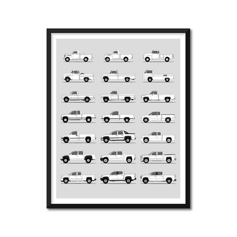 Chevy Pickup Truck Generations History and Evolution Poster (Side Profile)
