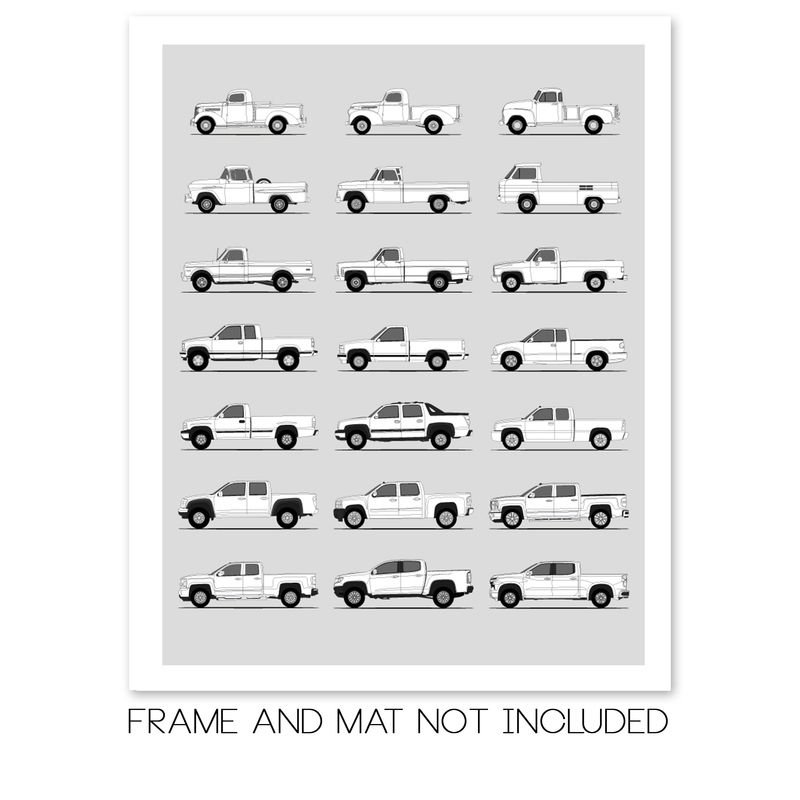 Chevy Pickup Truck Generations History and Evolution Poster (Side Profile)