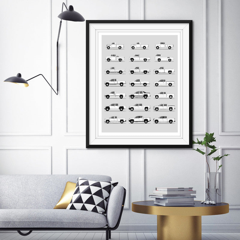 Chevy Pickup Truck Generations History and Evolution Poster (Side Profile)
