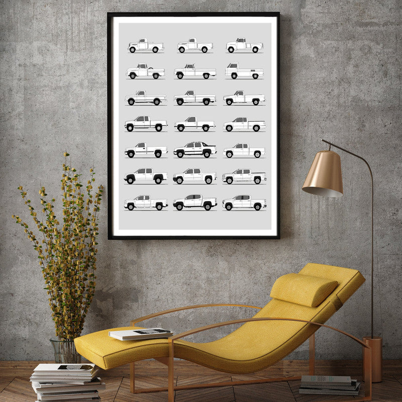 Chevy Pickup Truck Generations History and Evolution Poster (Side Profile)