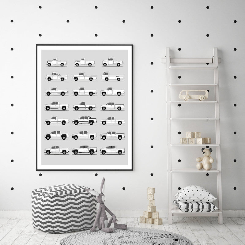 Chevy Pickup Truck Generations History and Evolution Poster (Side Profile)