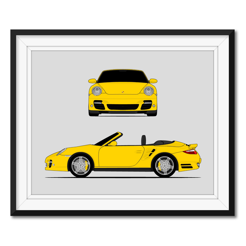 Porsche 911 Turbo Cabriolet (2006-2010) 997.1 (Front and Side) Poster