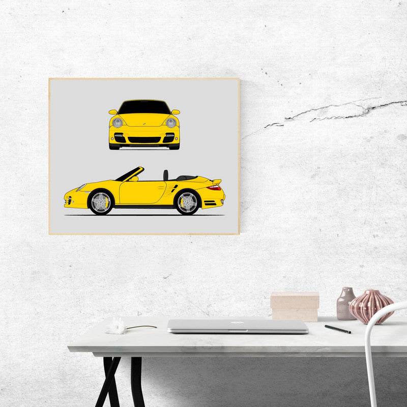 Porsche 911 Turbo Cabriolet (2006-2010) 997.1 (Front and Side) Poster