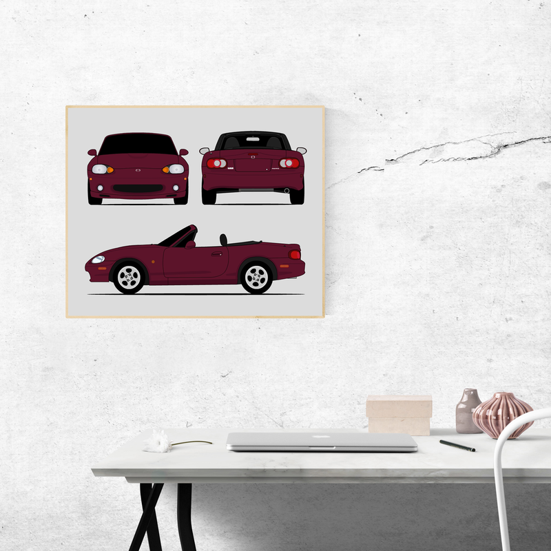 Mazda Miata NB (1998-2005) (Front Rear Side) Poster