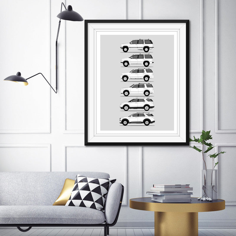 Ford Explorer Generations History and Evolution Poster (Side Profile)