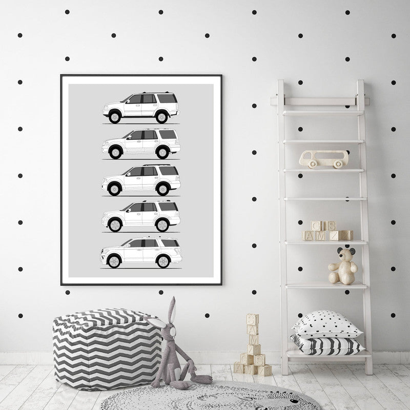 Ford Expedition Generations History and Evolution Poster (Side Profile)