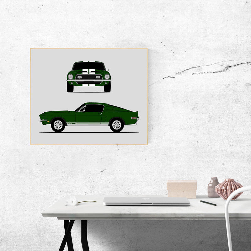 Ford Mustang 1968 Shelby GT500KR (Front and Side) Cobra Poster