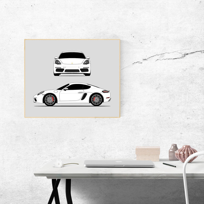 Porsche Cayman S 718 (2016-2020) (Front and Side) Poster