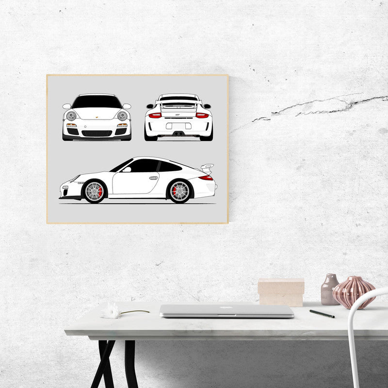 Porsche 911 GT3 (2009-2012) 997.2 (Front, Side, Rear) Poster