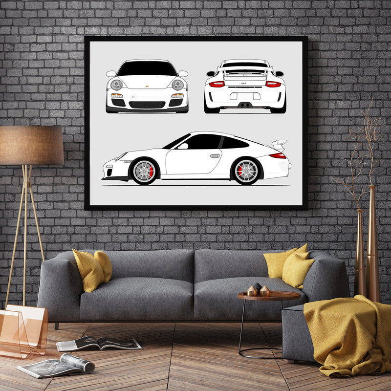 Porsche 911 GT3 (2009-2012) 997.2 (Front, Side, Rear) Poster