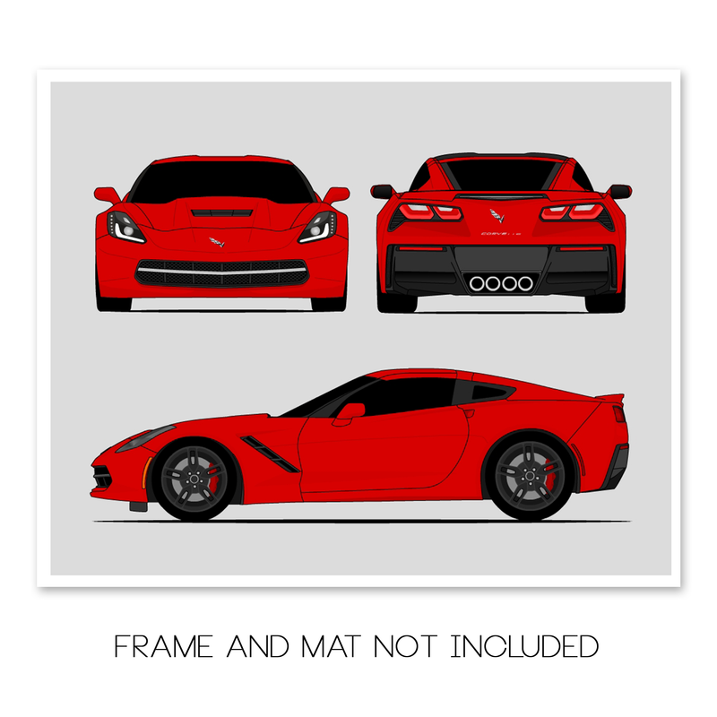 Chevy Corvette Z51 Stingray (2014-2019) (Front, Side, Rear) Poster