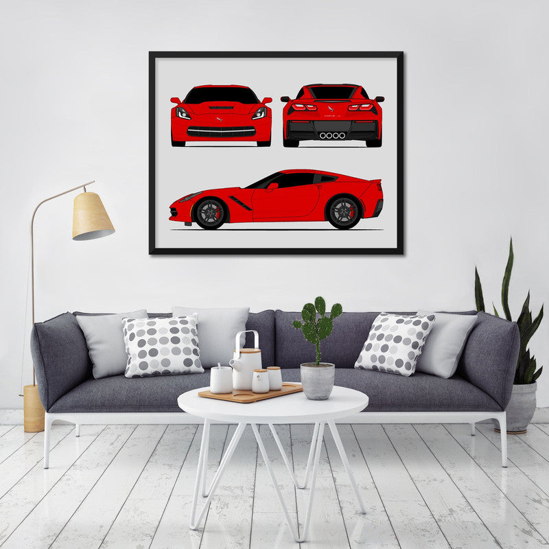 Chevy Corvette Z51 Stingray (2014-2019) (Front, Side, Rear) Poster