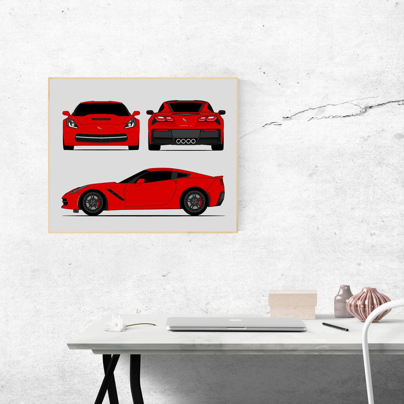 Chevy Corvette Z51 Stingray (2014-2019) (Front, Side, Rear) Poster