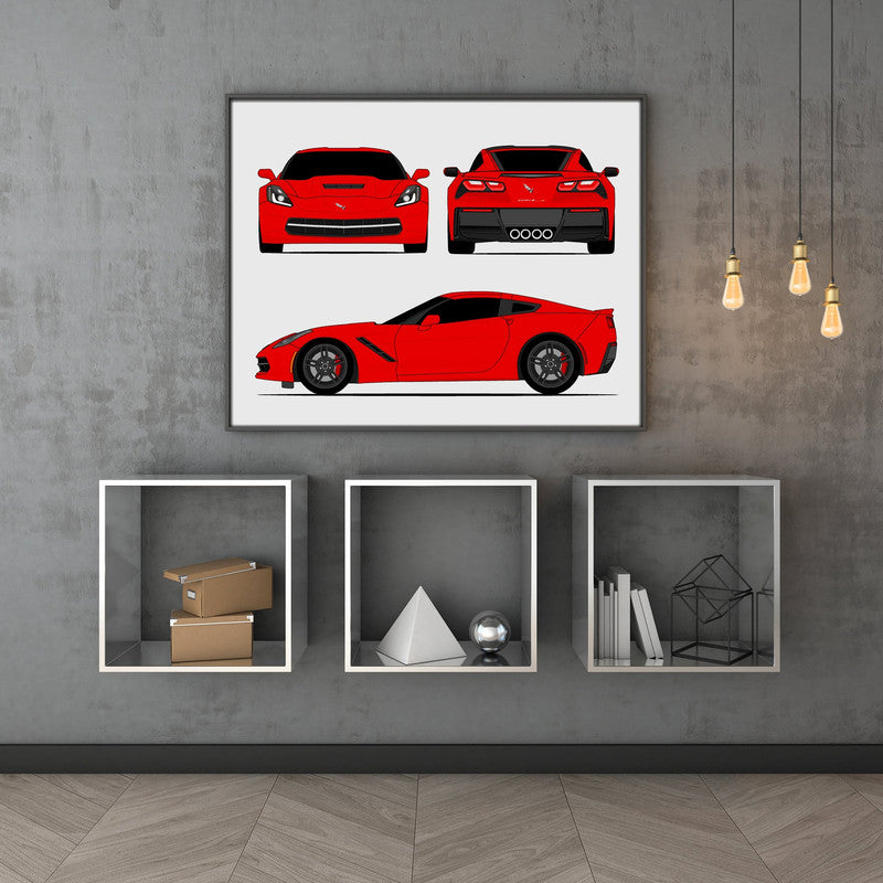 Chevy Corvette Z51 Stingray (2014-2019) (Front, Side, Rear) Poster