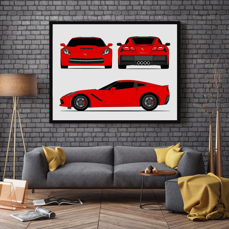 Chevy Corvette Z51 Stingray (2014-2019) (Front, Side, Rear) Poster